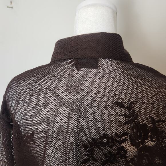 Vtg Y2K NY & Co Shirt Sz Large Womens Tunic Top Sheer Brown Mesh Lace WhimsiGoth - Picture 8 of 11